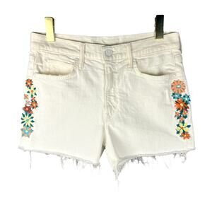 NWT MOTHER The Dutchie Short Fray Almost Innocent Floral Embroidered Denim 26